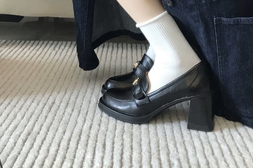 Loafers Faux Heel Chunky Leather