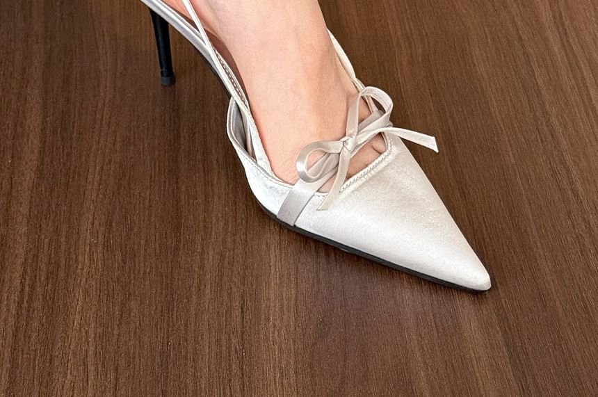 Slingback Mules Heel Bow Toe Stiletto Pointed