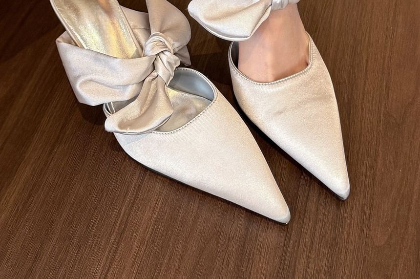 Toe Plain Stiletto Bow Mules Heel Pointed