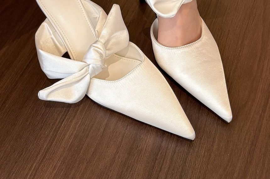 Toe Plain Stiletto Bow Mules Heel Pointed
