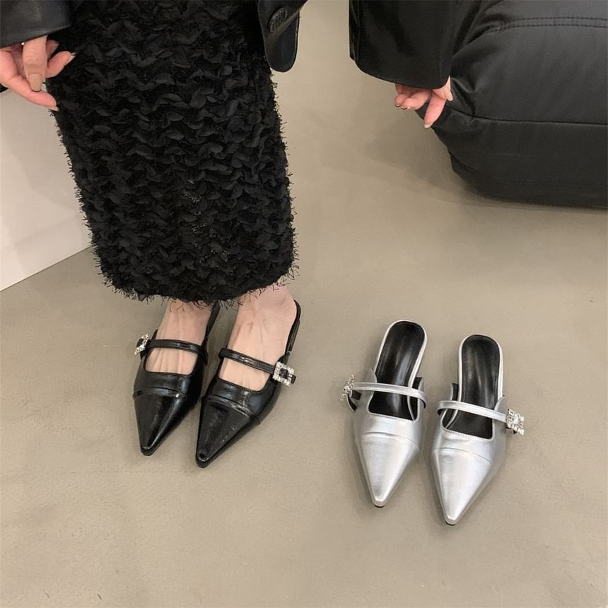 Buckled Heel Mules Chunky Pointed Toe