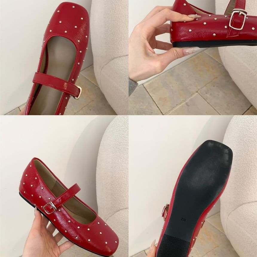 Mary Toe Hidden Wedge Studded Jane Shoes Square