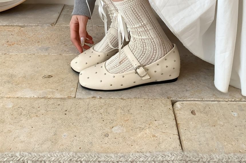 Mary Toe Hidden Wedge Studded Jane Shoes Square