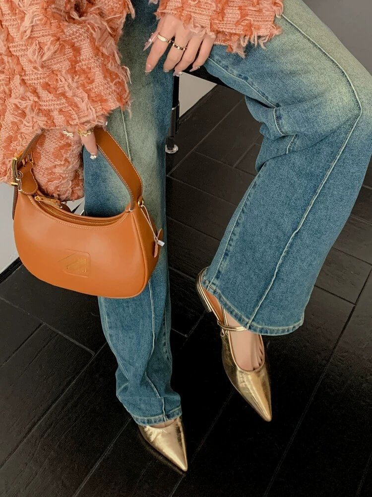 Heel Toe Slingback Mules Pointed Low