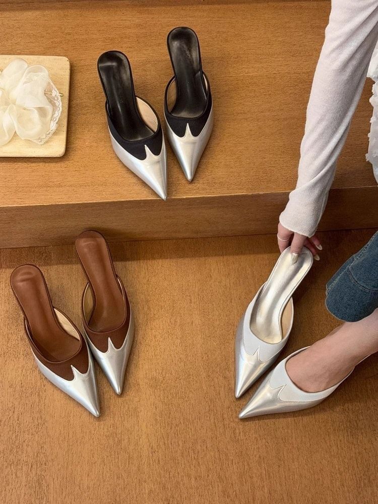 Mules Toe Kitten Heel Tone Two Pointed