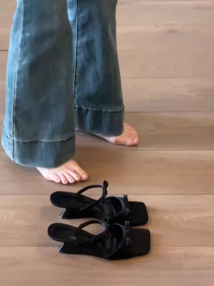 Slide Sandals Heel Bow Wedge
