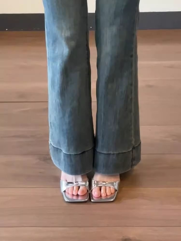 Slide Sandals Heel Bow Wedge