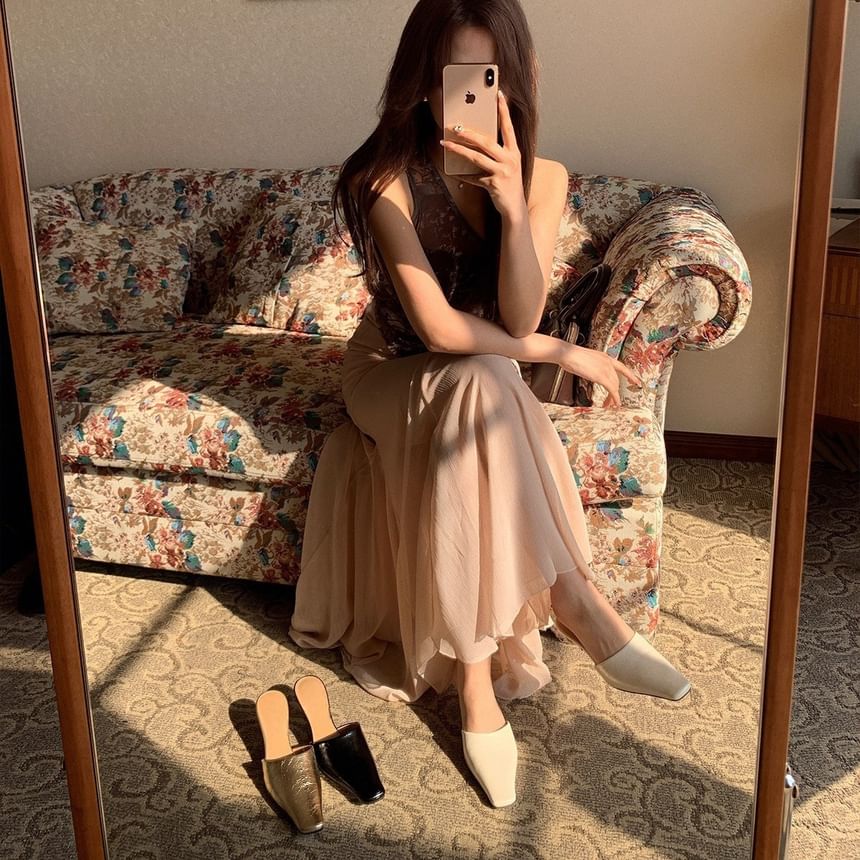 Kitten Faux Toe Leather Heel Square Mules