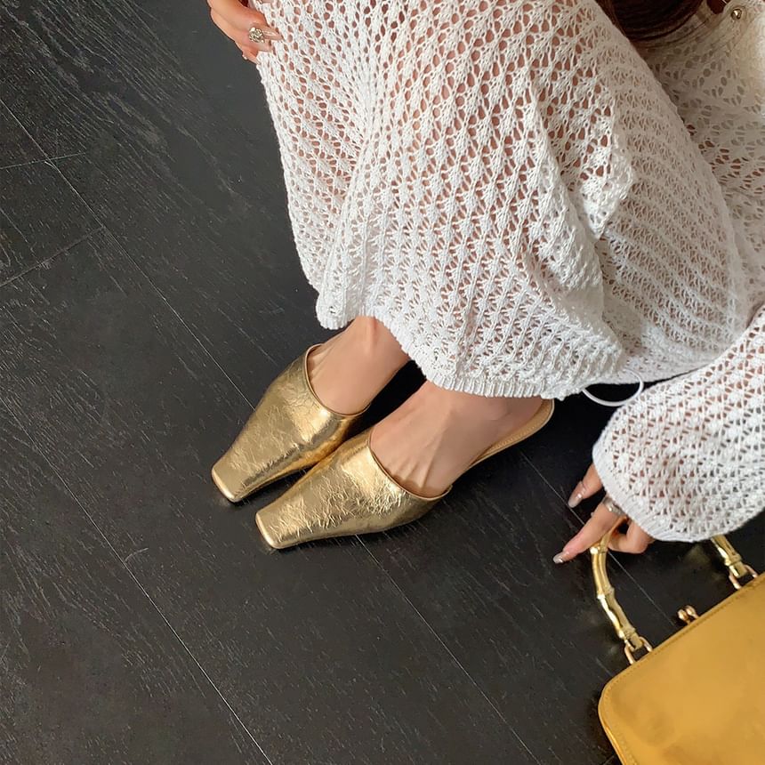 Kitten Faux Toe Leather Heel Square Mules