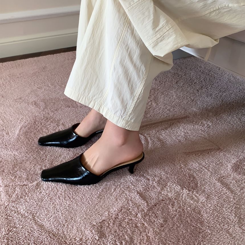 Kitten Faux Toe Leather Heel Square Mules