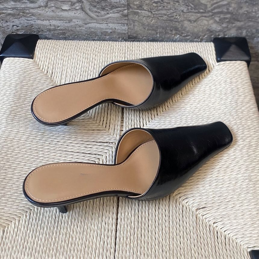 Kitten Faux Toe Leather Heel Square Mules