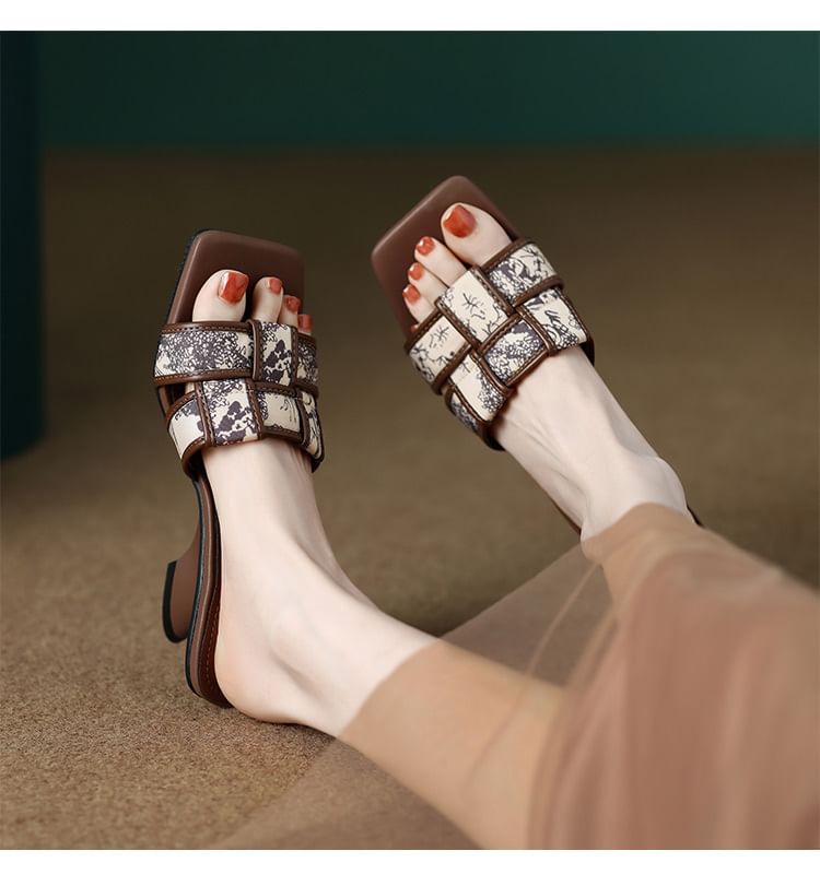 Slide Sandals Heel Print Woven Wedge