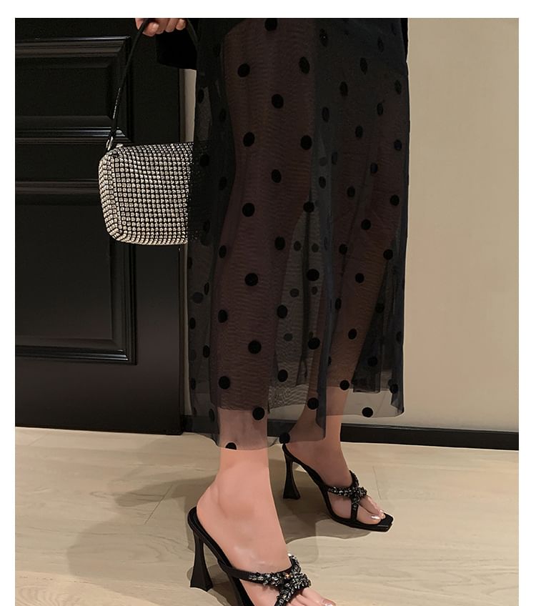 High Heel Slide Sandals Criss Rhinestone Cross