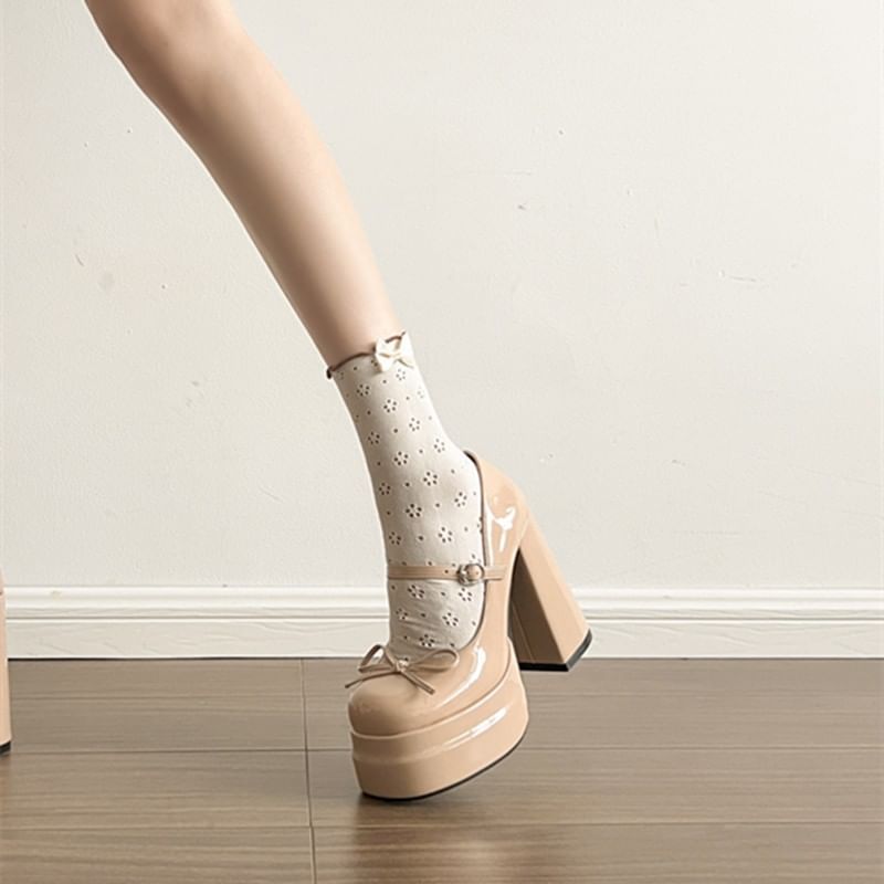 Bow Jane Mary Chunky Shoes Heel Platform
