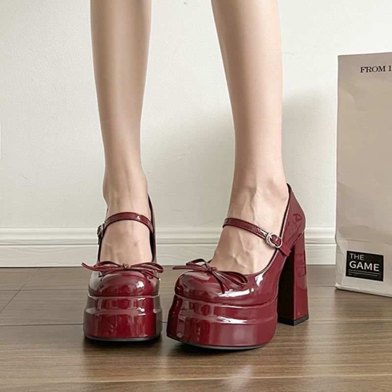 Bow Jane Mary Chunky Shoes Heel Platform