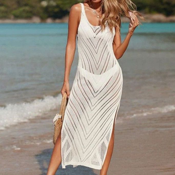 Knit Maxi Dress with U-Neck Sleeveless Silhouette