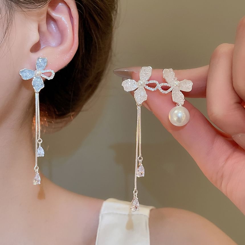 Floral Faux Earring Dangle Pearl
