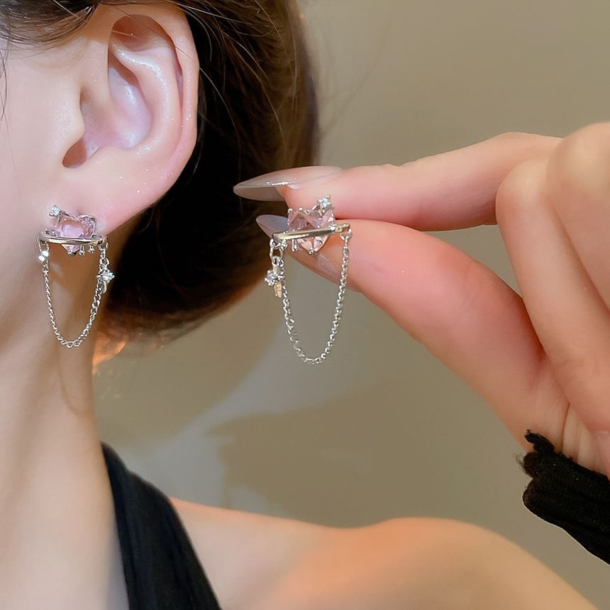 Chain Earring Heart Stud