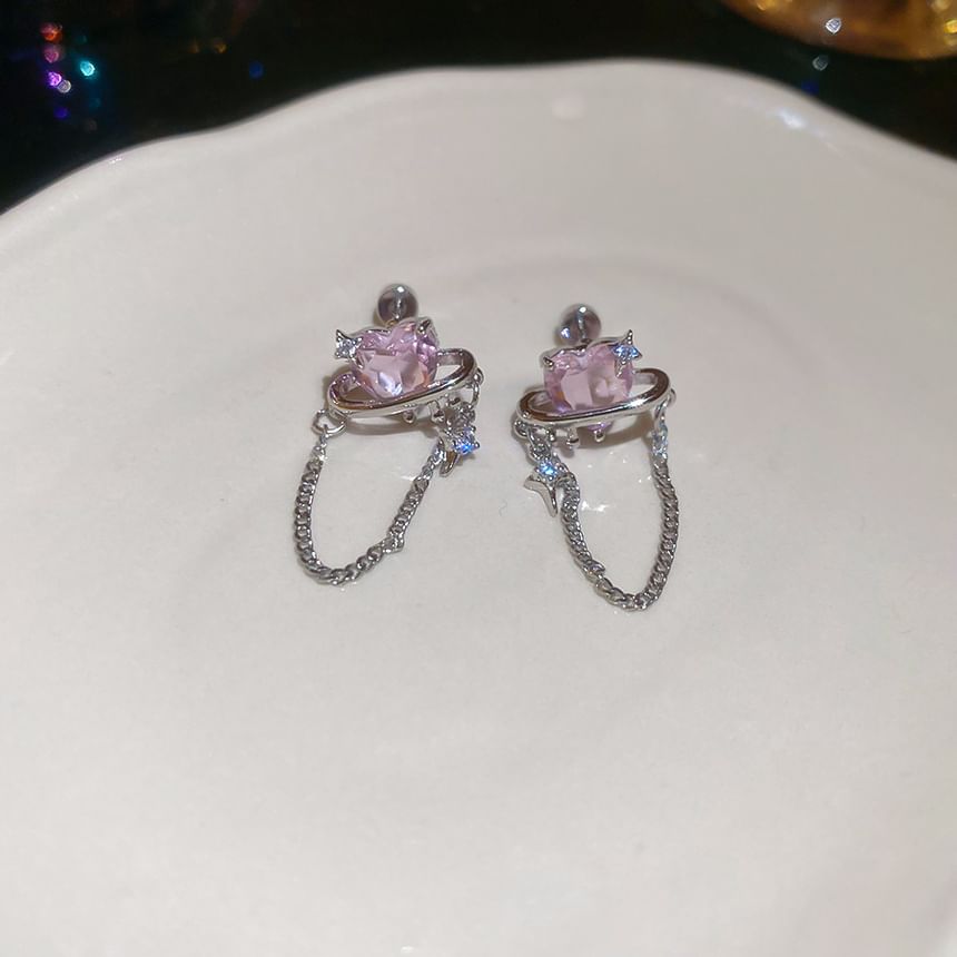 Chain Earring Heart Stud