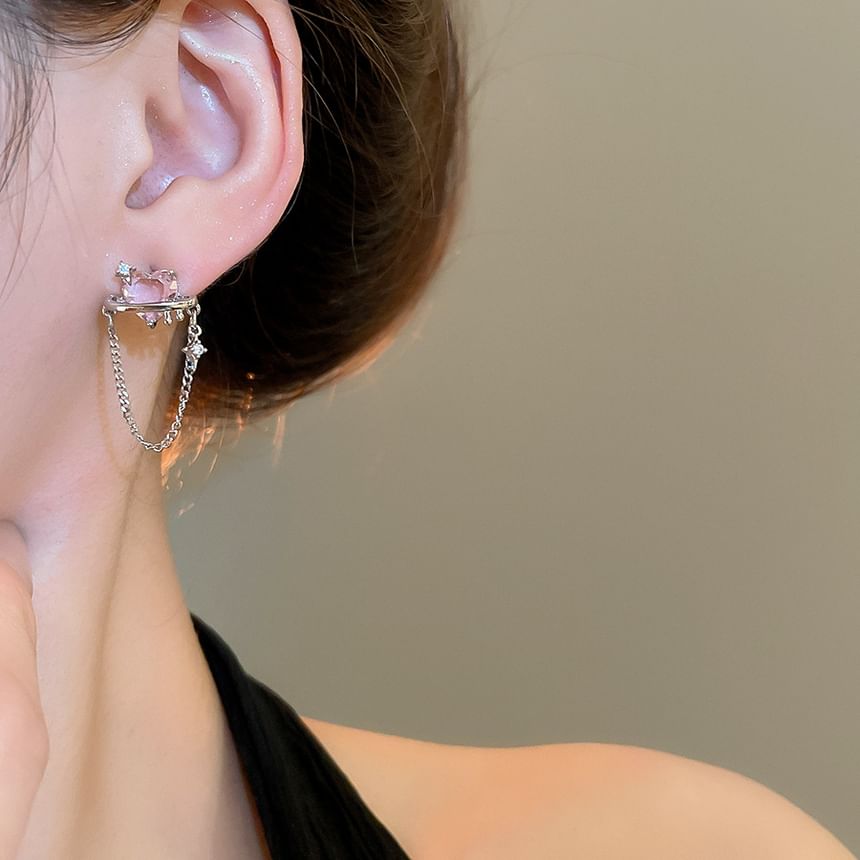 Chain Earring Heart Stud