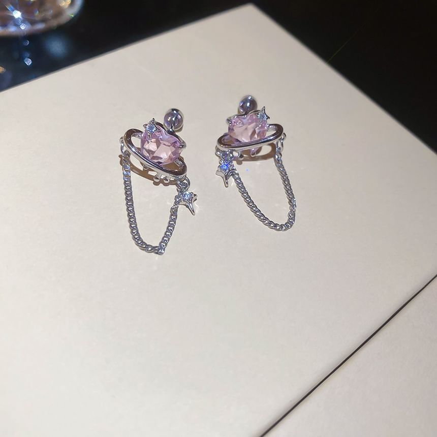 Chain Earring Heart Stud