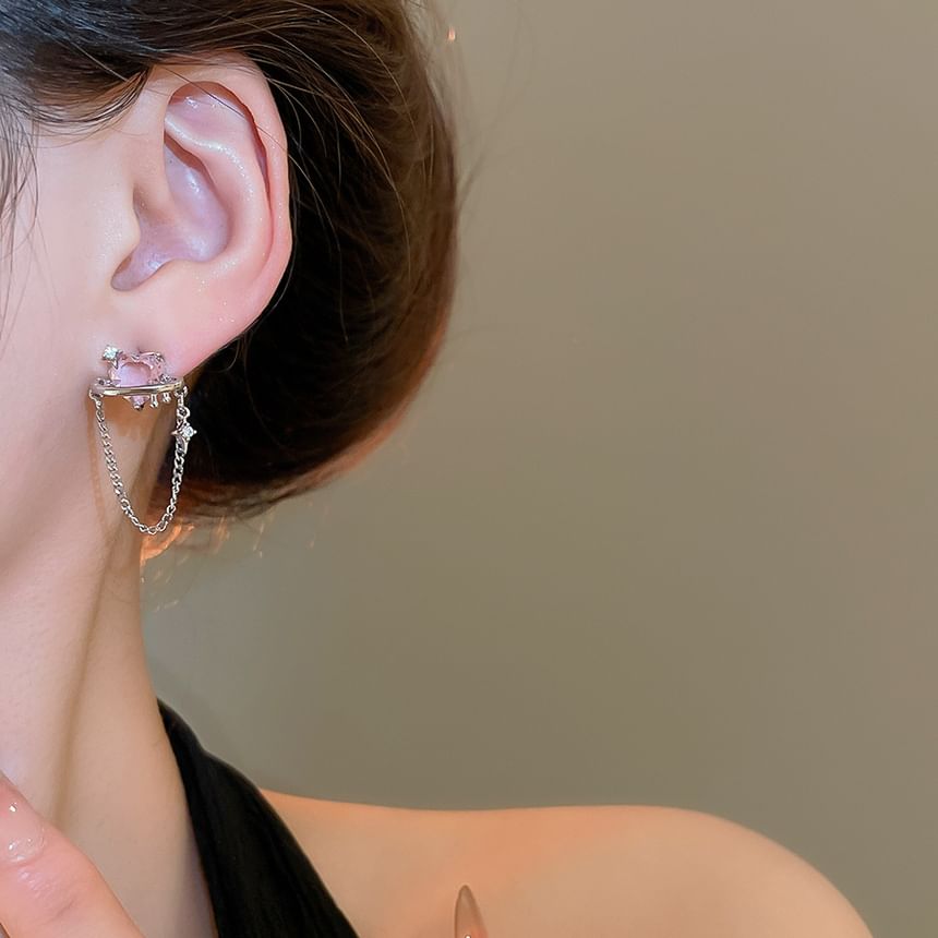 Chain Earring Heart Stud