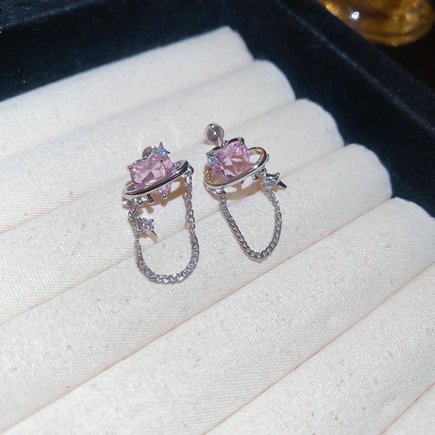 Chain Earring Heart Stud