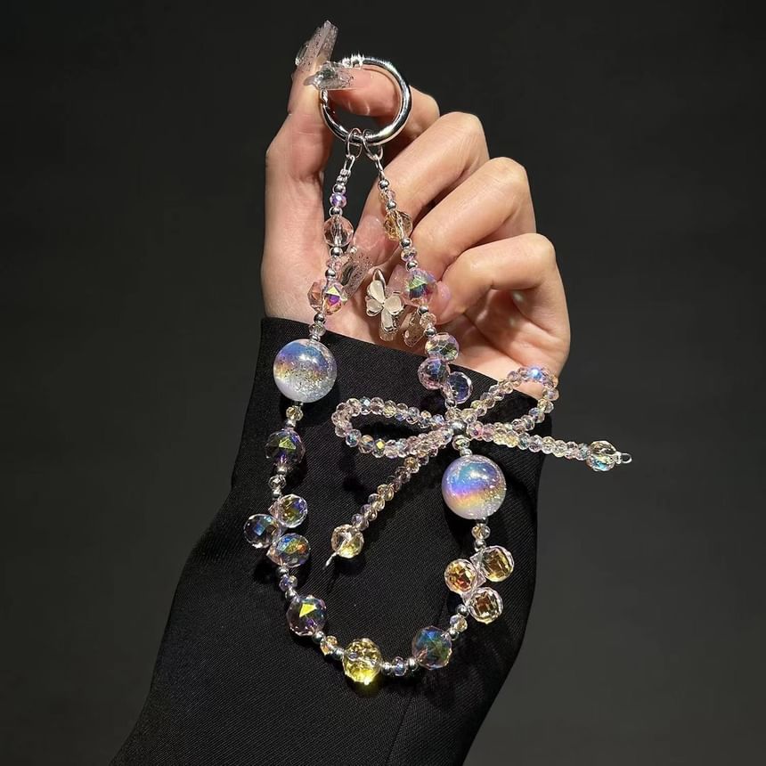 Faux Beaded Phone Strap Bow Wrist Crystal