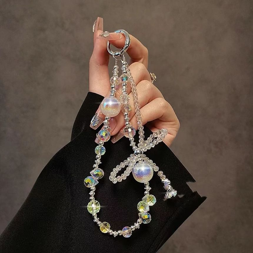 Faux Beaded Phone Strap Bow Wrist Crystal