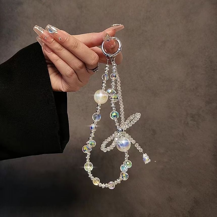Faux Beaded Phone Strap Bow Wrist Crystal