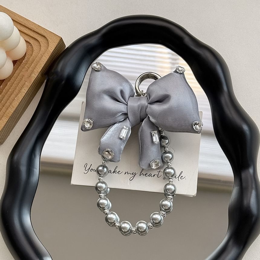 Charm Phone Pad Lanyard Rhinestone Bow with Pearl Faux