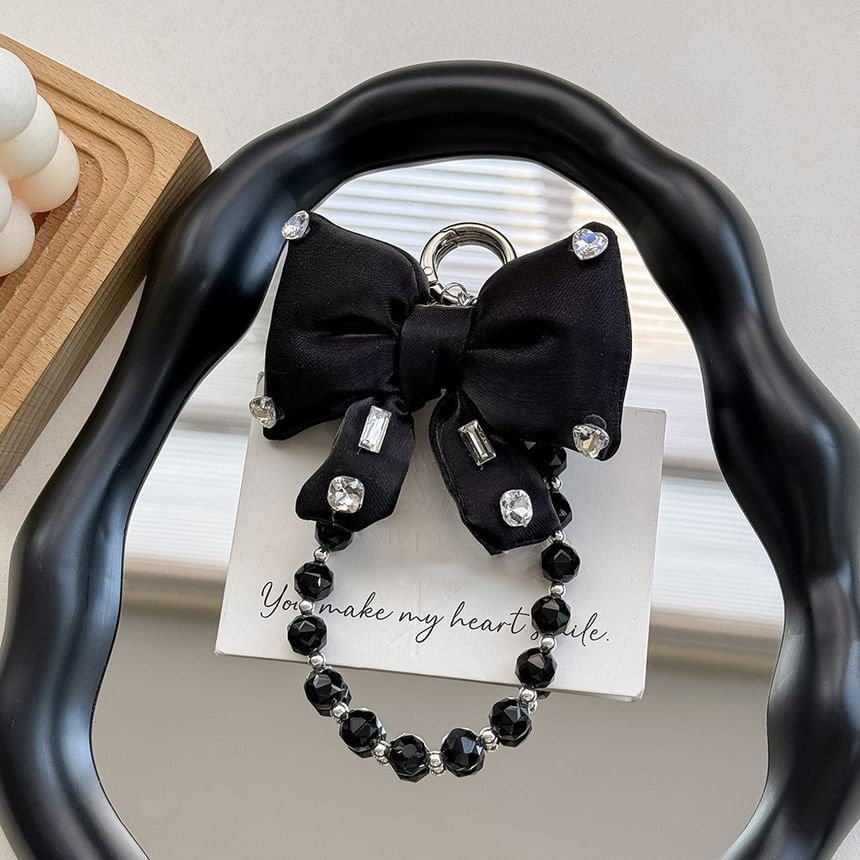 Charm Phone Pad Lanyard Rhinestone Bow with Pearl Faux