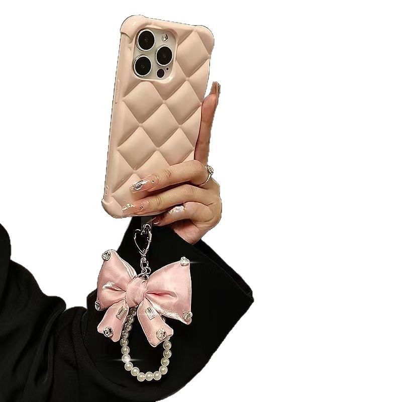 Charm Phone Pad Lanyard Rhinestone Bow with Pearl Faux