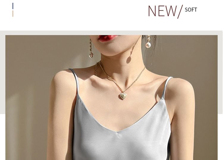 Plain Dress V-Neck Satin Spaghetti A-Line Midi Strap