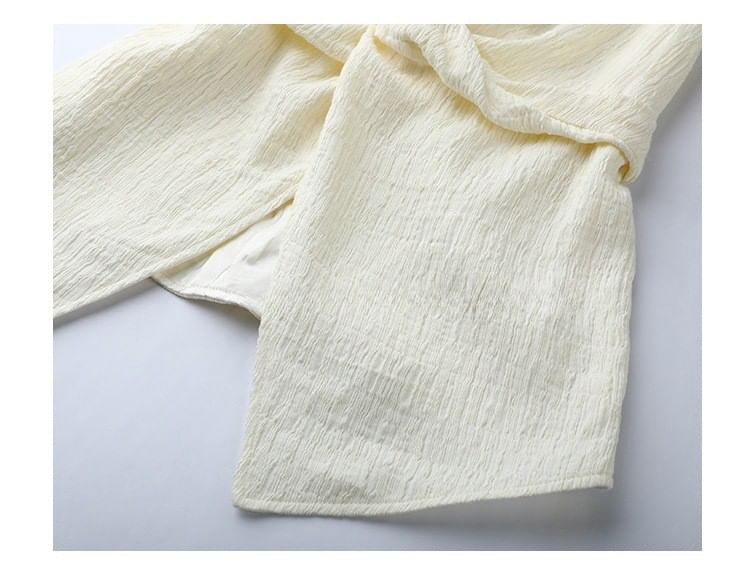 Slit Wide Plain V-Neck High Top Tank Rise Knot / Pants Leg