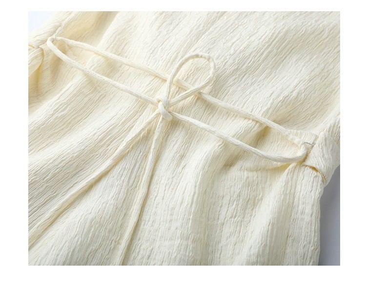 Slit Wide Plain V-Neck High Top Tank Rise Knot / Pants Leg