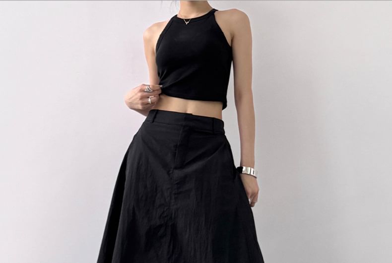 High Skirt Rise Slit A-Line Maxi Plain