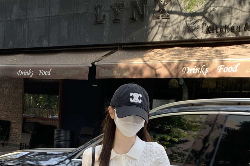 Cable Plain Short-Sleeve Knit Shirt Polo Crop