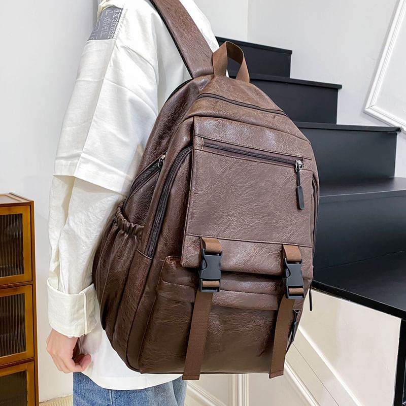 Zip Plain Faux Backpack Leather
