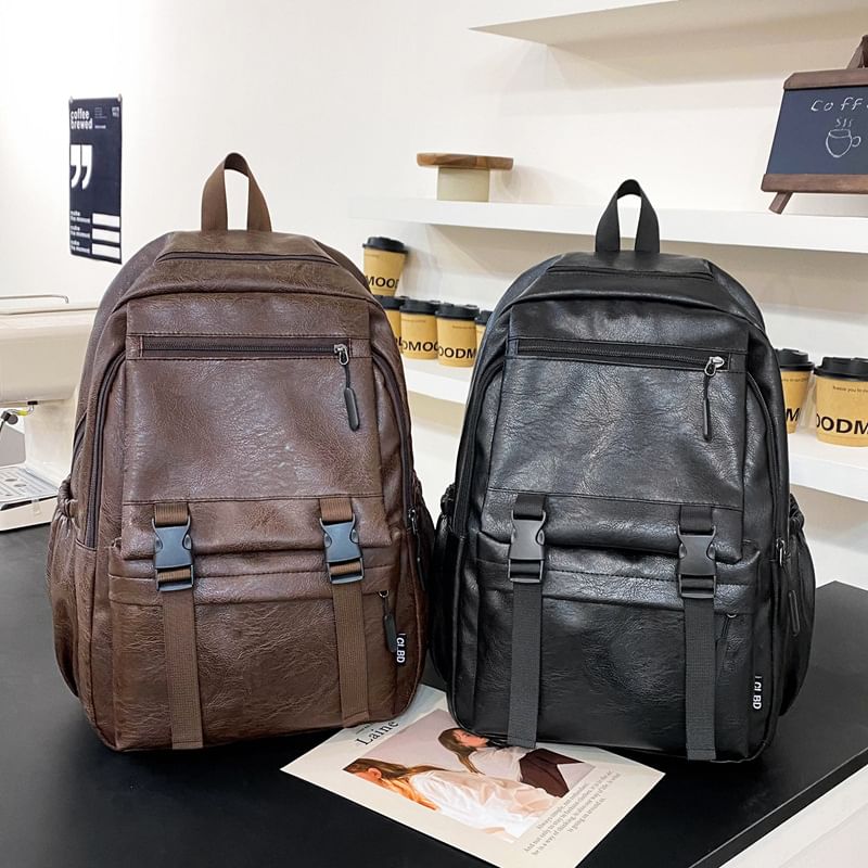 Zip Plain Faux Backpack Leather
