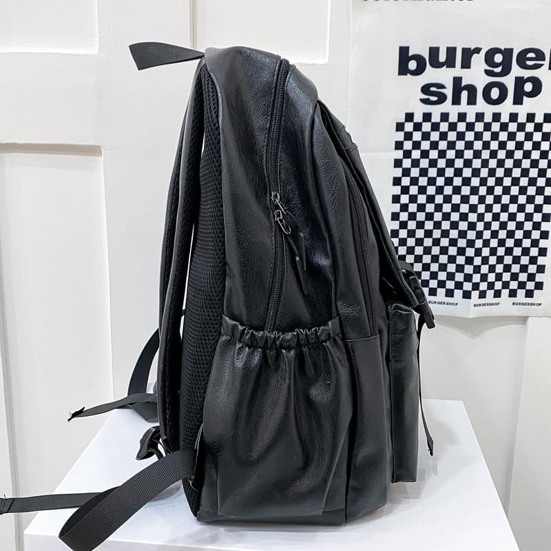 Zip Plain Faux Backpack Leather