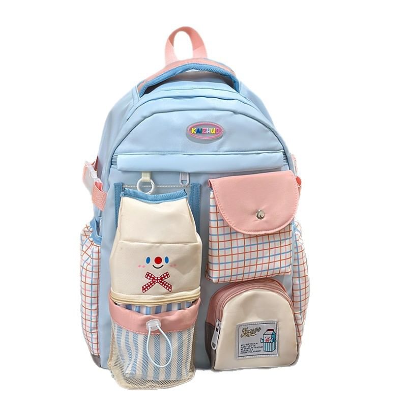 Zip Plaid Panel Backpack