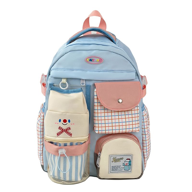 Zip Plaid Panel Backpack