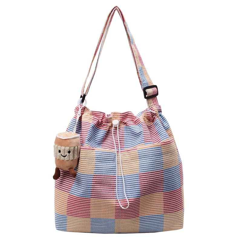 Crossbody Drawstring Bag Plaid
