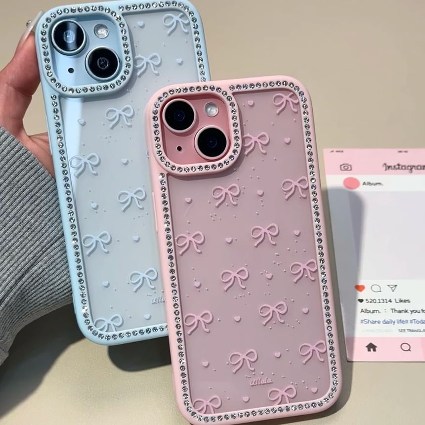 Phone Case Rhinestone Bow Print