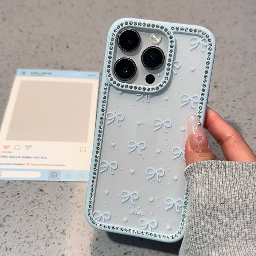 Phone Case Rhinestone Bow Print