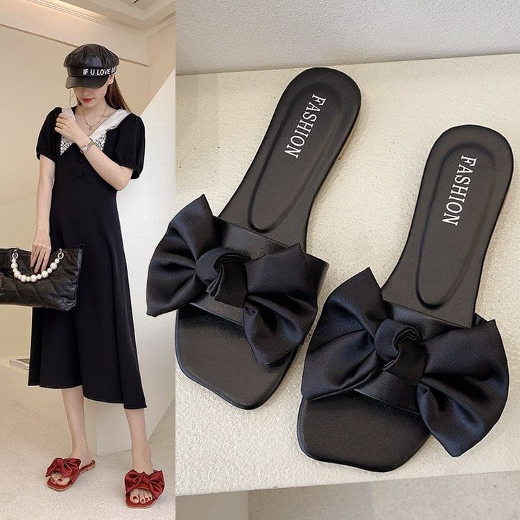 Bow Slide Satin Sandals