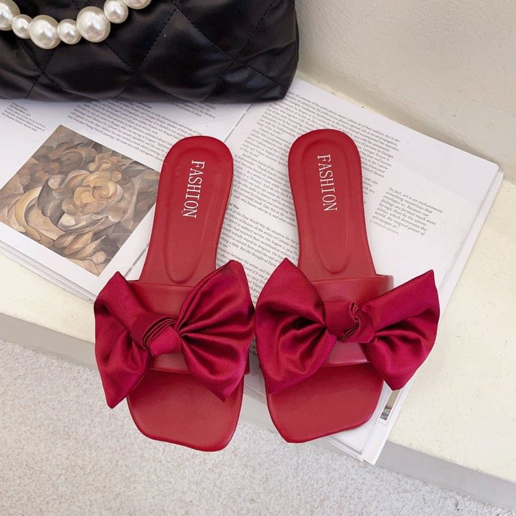 Bow Slide Satin Sandals