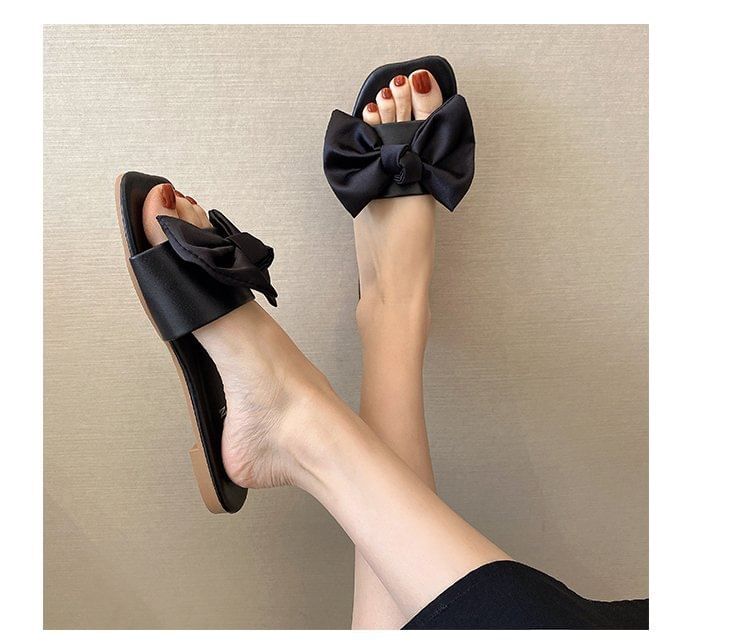 Bow Slide Satin Sandals