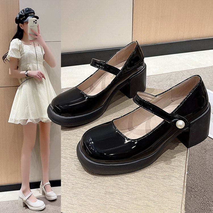Platform Heel Mary Jane Block Pumps